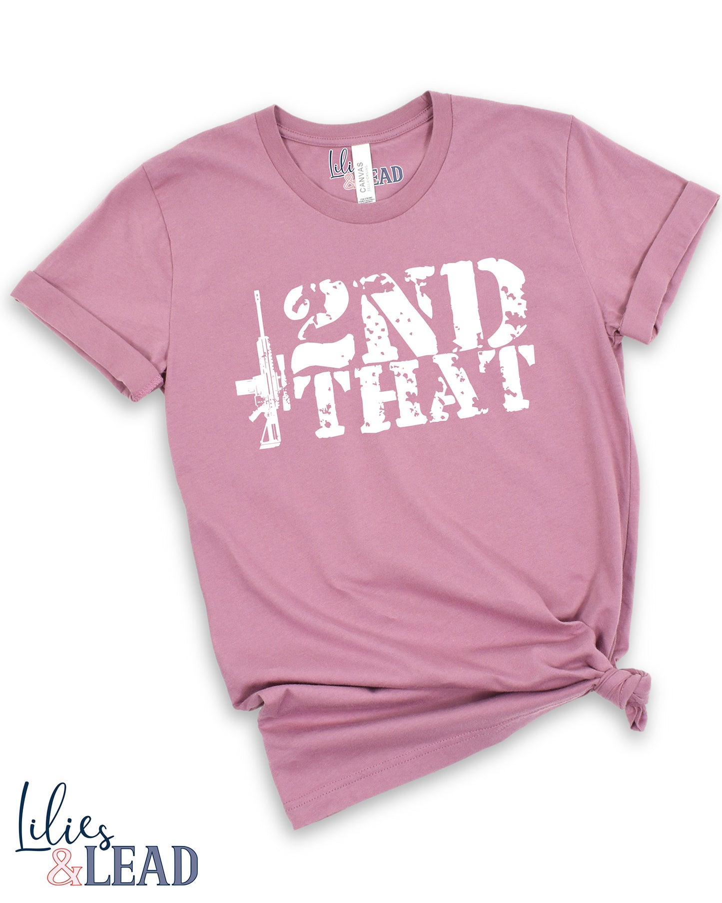 Orchid tee with 2nd that in distressed white with rifle detail
