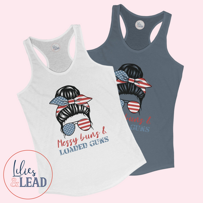 Messy Buns and Loaded Guns Racerback Tank