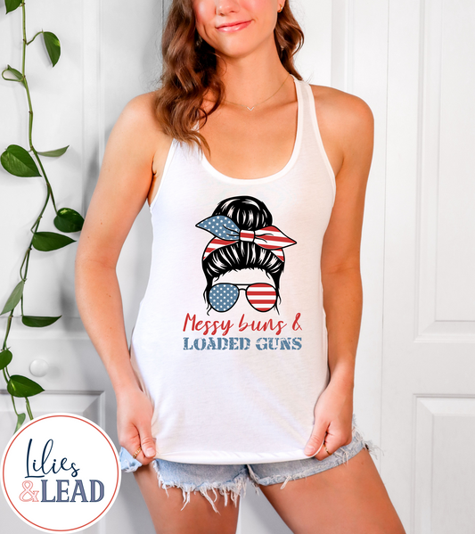 Messy Buns and Loaded Guns Racerback Tank