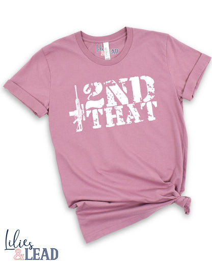 Orchid tee with 2nd that in distressed white with rifle detail