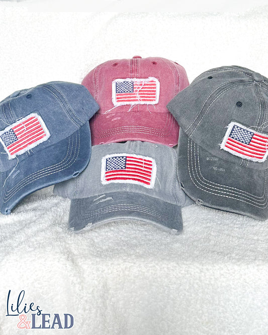 American Flag Distressed Patch Ponytail Cap
